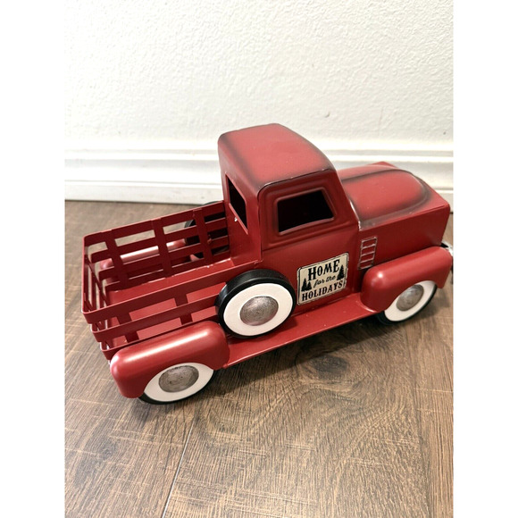 Red Metal Tree Farm Truck Home For The Holidays Seasons Greetings Decor - Picture 2 of 8